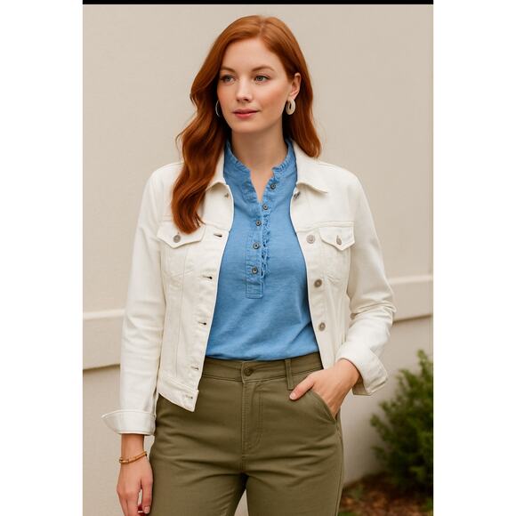 Brooks Brothers Supima Cotton Ruffle Henley Long Sleeve Top Blue Size Large - Picture 14 of 14